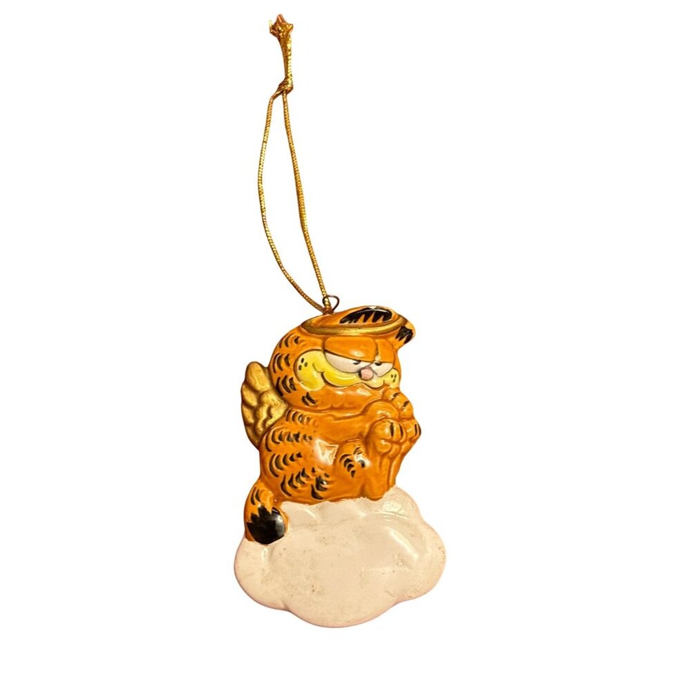 Garfield Ceramic Angel Ornament By Enesco 1982 Cartoon Character Hanging Decorat